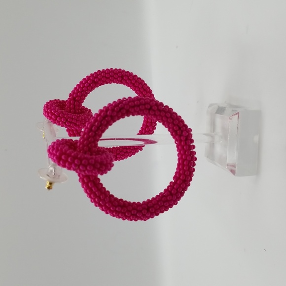 923 Pink Beaded Hoop Earrings - Picture 2 of 2